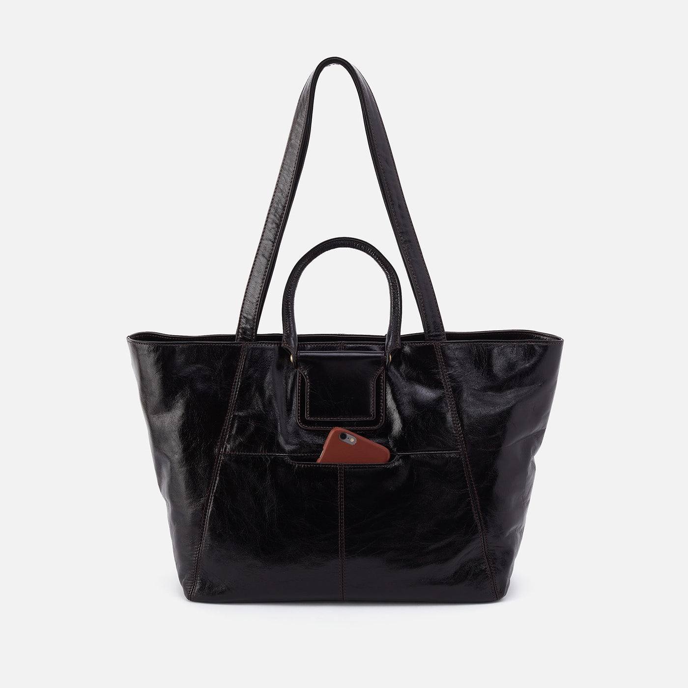 Sheila East-West Tote in Polished Leather - Black