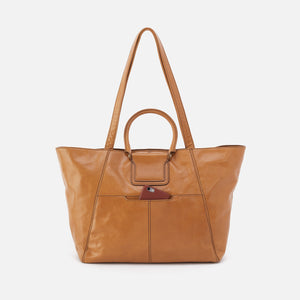 Sheila East-West Tote in Polished Leather - Natural