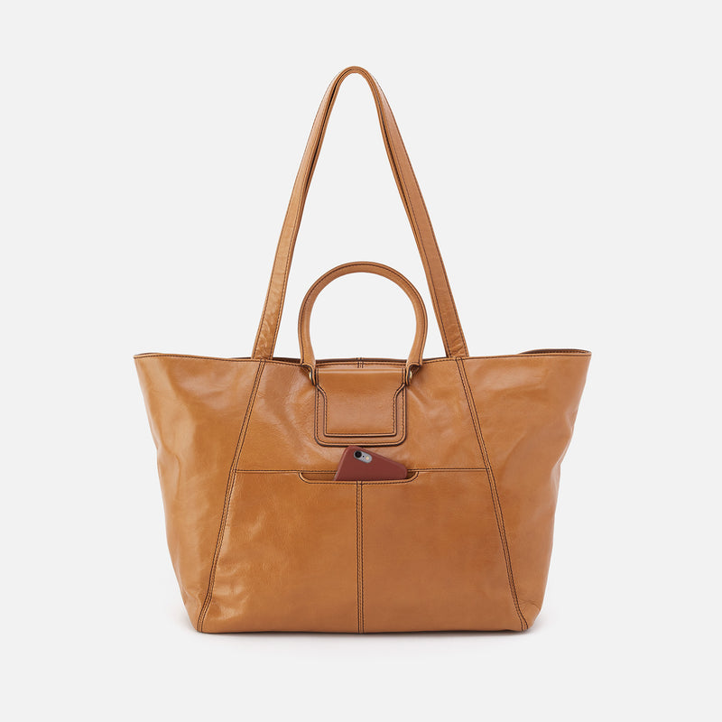 Sheila East-West Tote in Polished Leather - Natural
