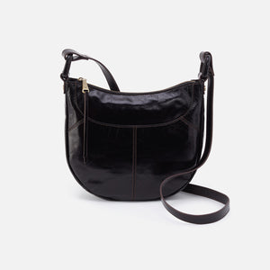 Sheila Scoop Crossbody in Polished Leather - Black