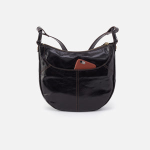 Sheila Scoop Crossbody in Polished Leather - Black