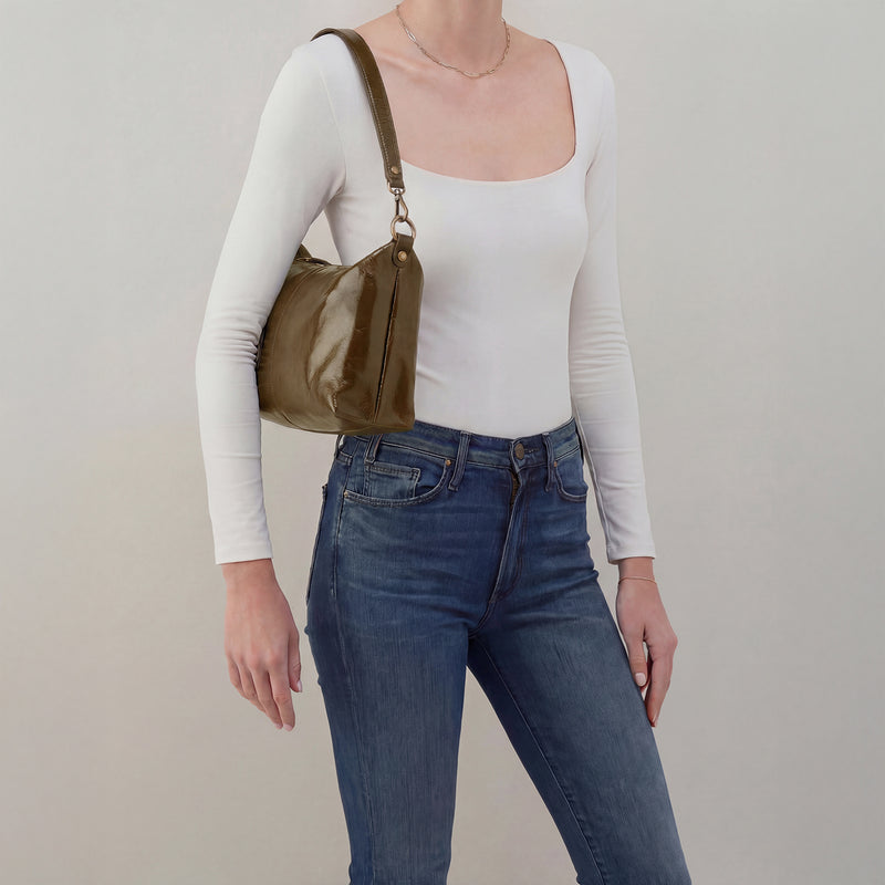 Avon Shoulder Bag In Polished Leather - Olive Veil