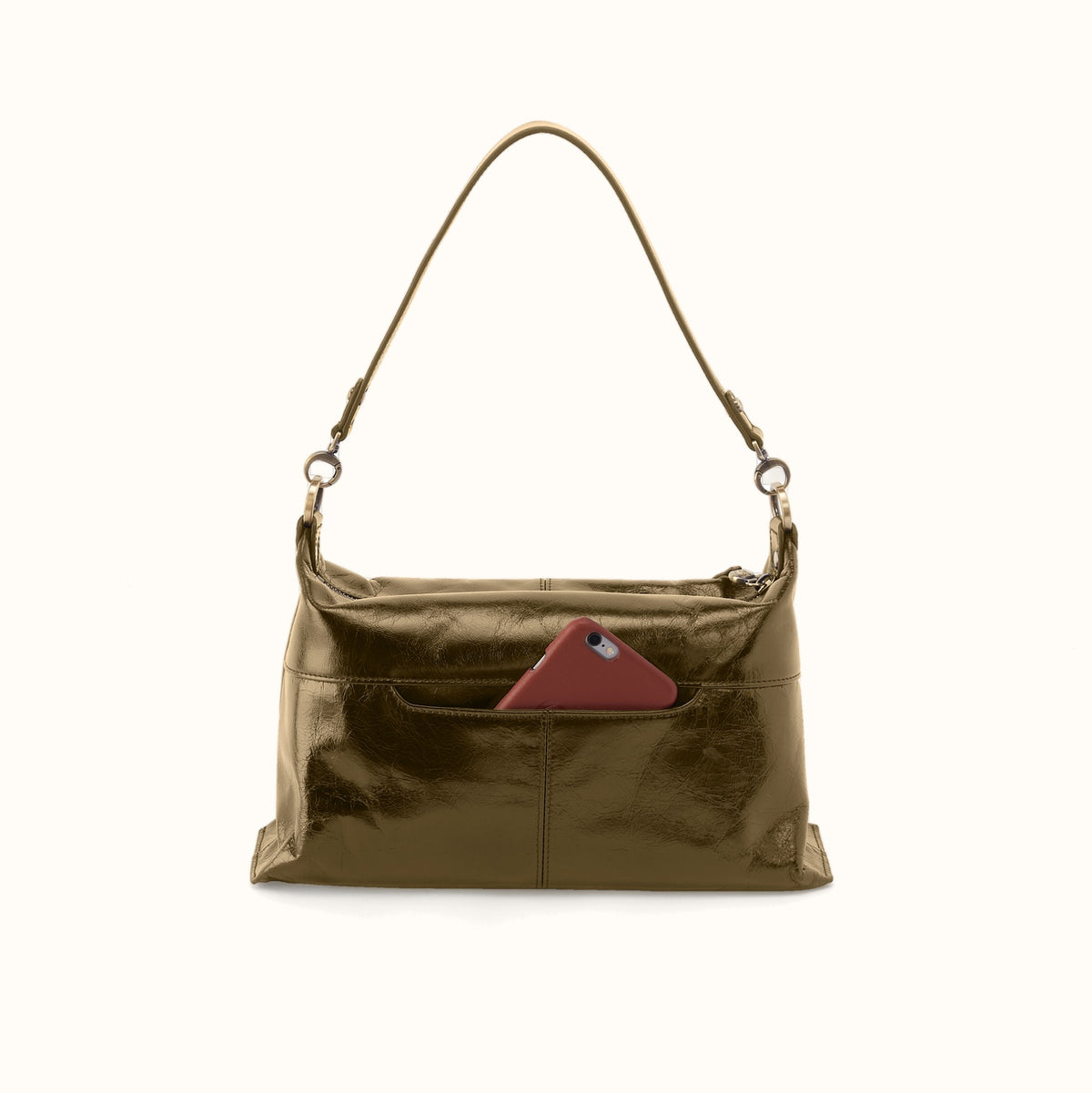 Avon Shoulder Bag In Polished Leather - Olive Veil