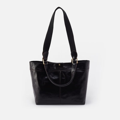 Romy Medium Tote in Polished Leather - Black