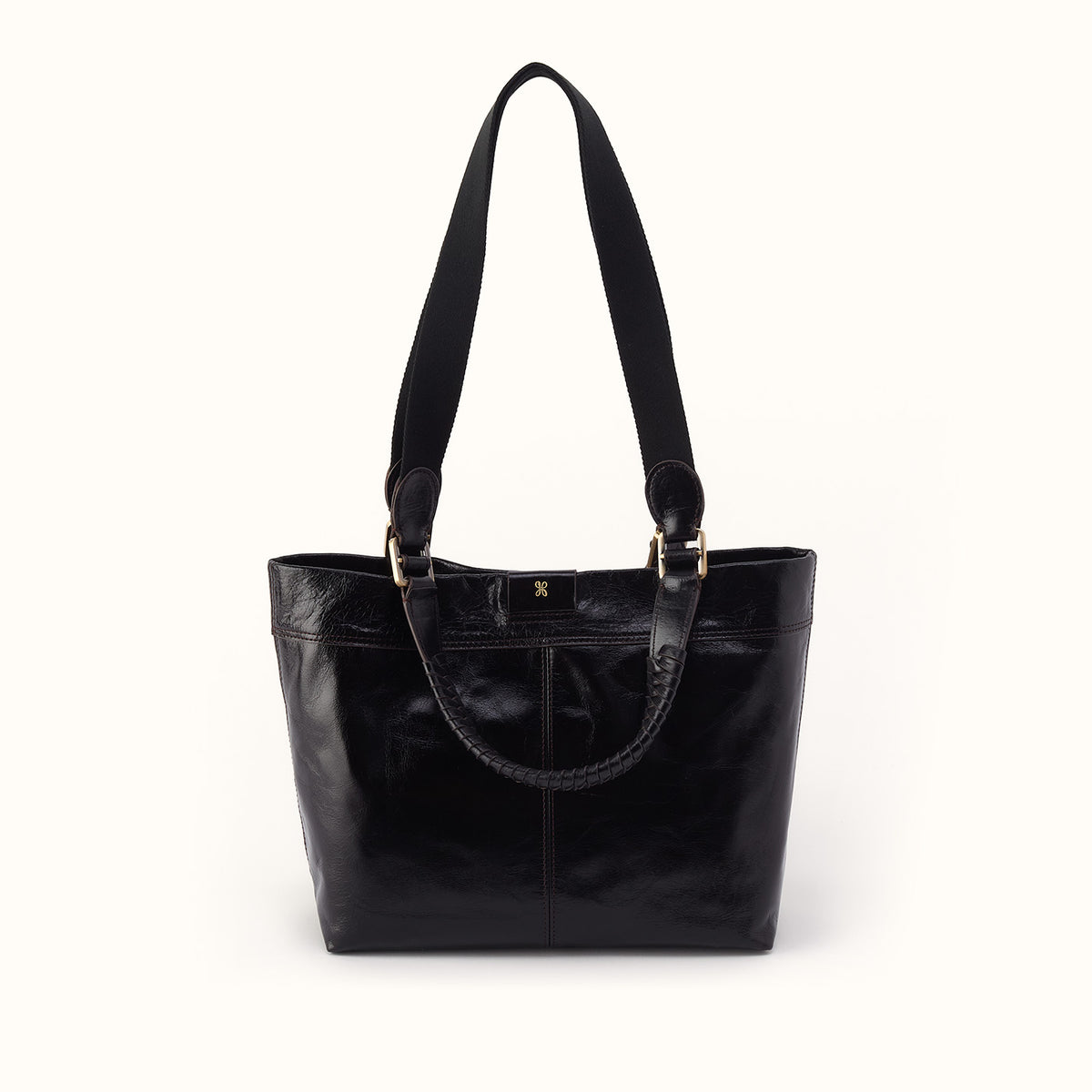 Romy Medium Tote In Polished Leather - Black- FOL
