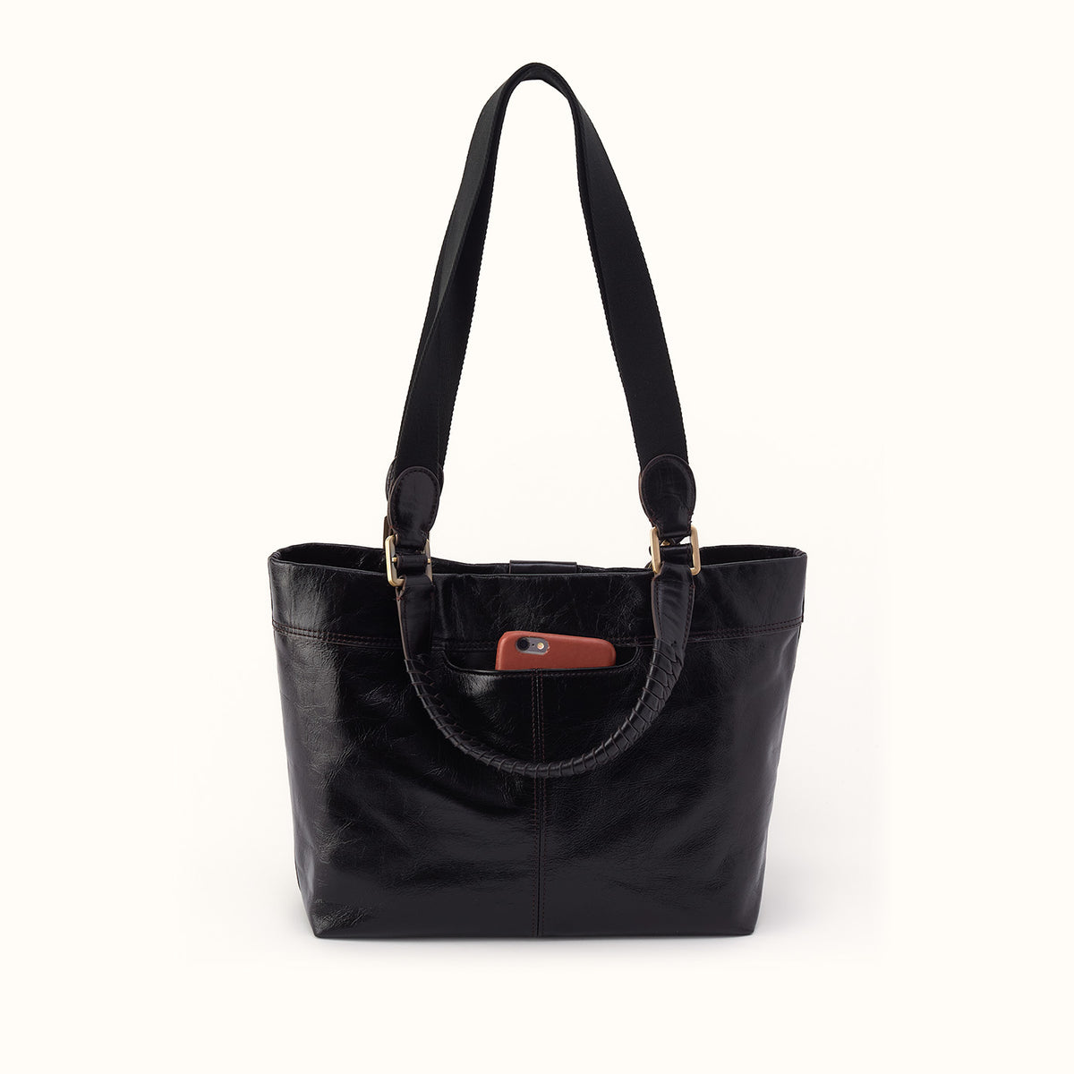 Romy Medium Tote in Polished Leather - Black