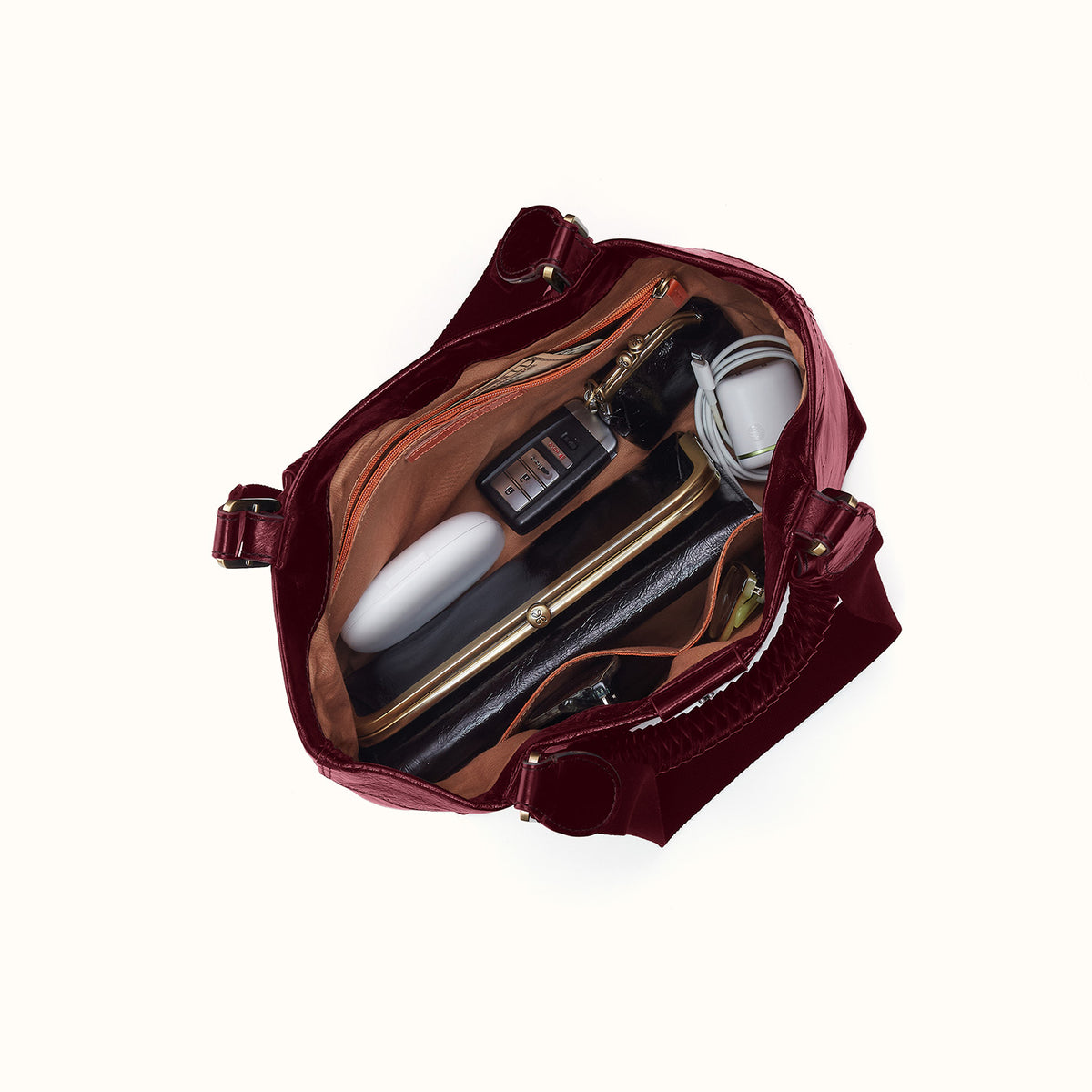 Romy Medium Tote in Polished Leather - Saddleberry