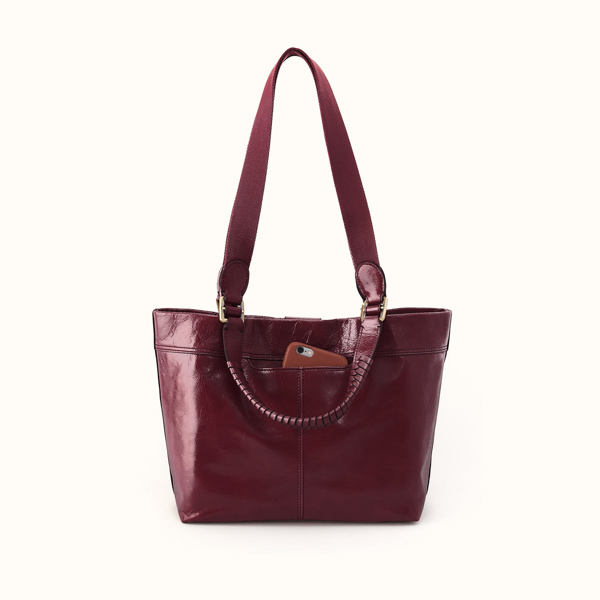 Romy Medium Tote in Polished Leather - Saddleberry