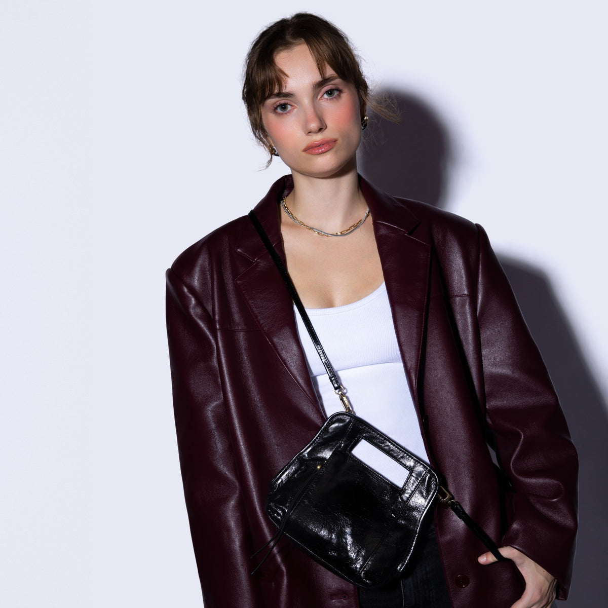 Ace Crossbody In Polished Leather - Black
