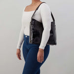 Romy Hobo in Polished Leather - Black