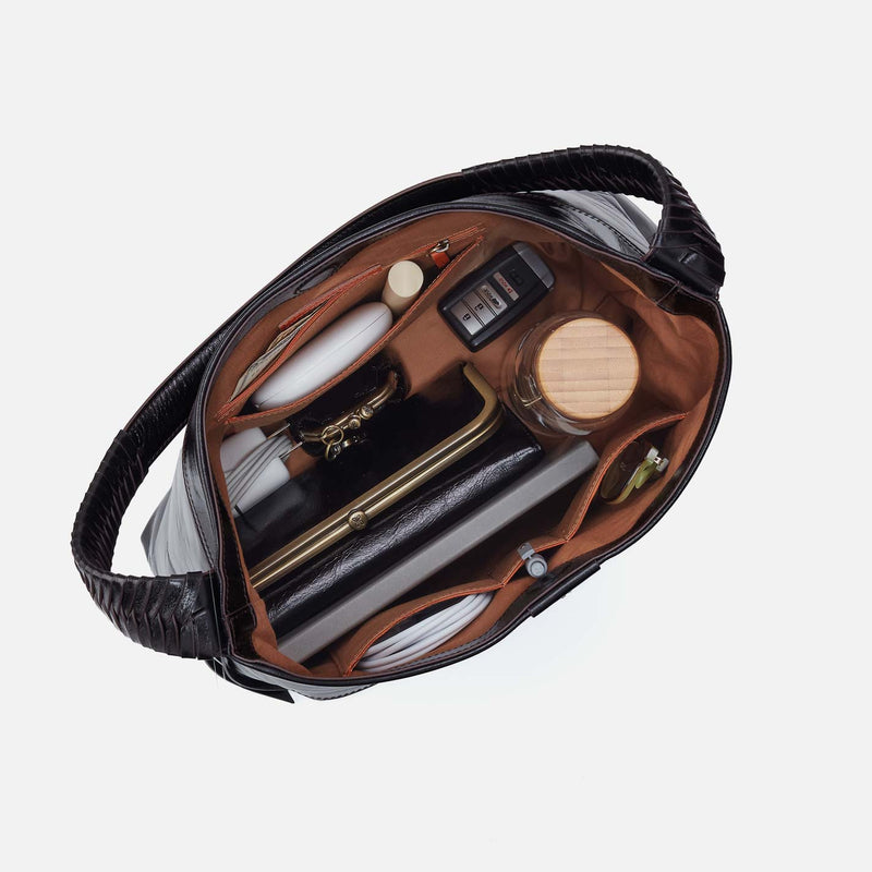 Romy Hobo in Polished Leather - Black