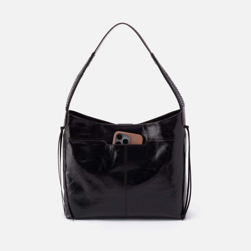 Romy Hobo in Polished Leather - Black