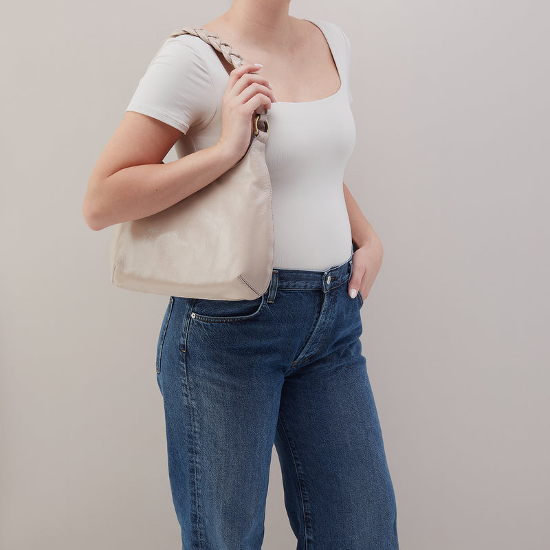 Madison Shoulder Bag In Gloss Leather - Stone Gloss