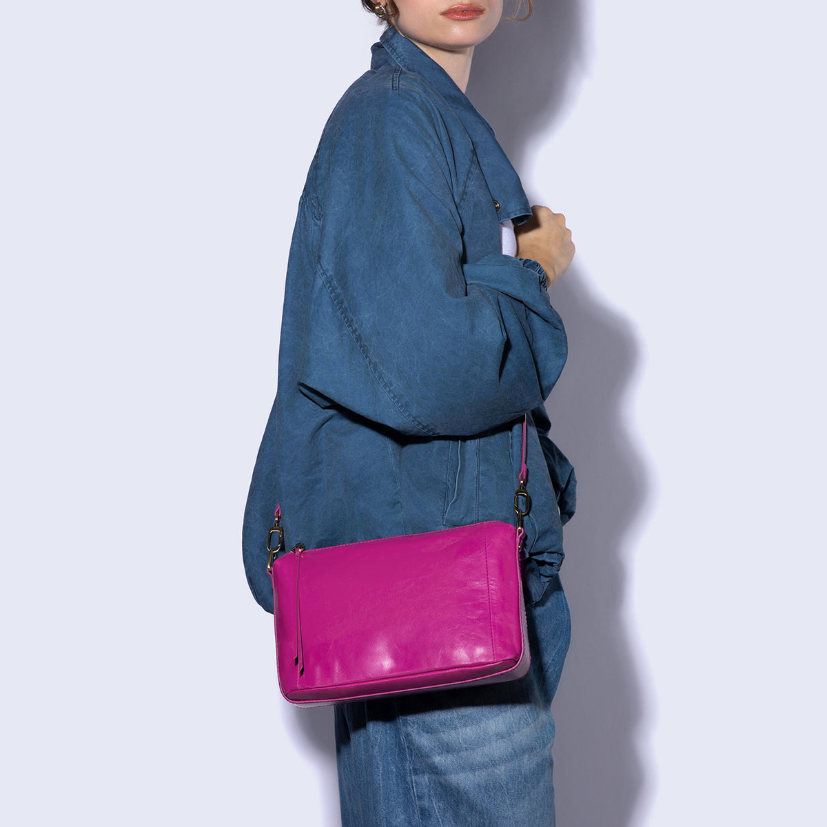 Darcy Carry-All Crossbody in Polished Leather - Cactus Flower