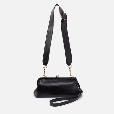 Alba Frame Small Shoulder Bag in Polished Leather - Black