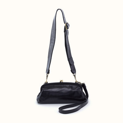 Alba Frame Small Shoulder Bag In Polished Leather - Black