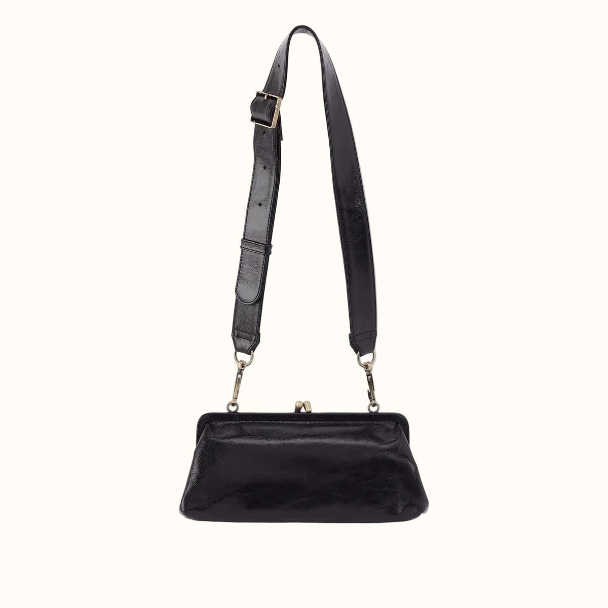 Alba Frame Small Shoulder Bag in Polished Leather - Black