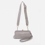 Alba Frame Small Shoulder Bag in Polished Leather - Light Grey