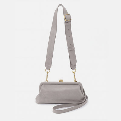 Alba Frame Small Shoulder Bag in Polished Leather - Light Grey