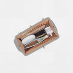 Alba Frame Small Shoulder Bag in Polished Leather - Light Grey