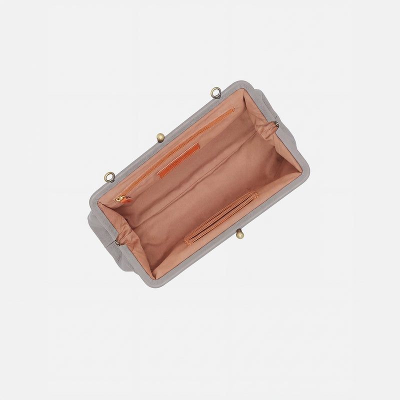 Alba Frame Small Shoulder Bag in Polished Leather - Light Grey