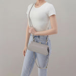 Alba Frame Small Shoulder Bag in Polished Leather - Light Grey