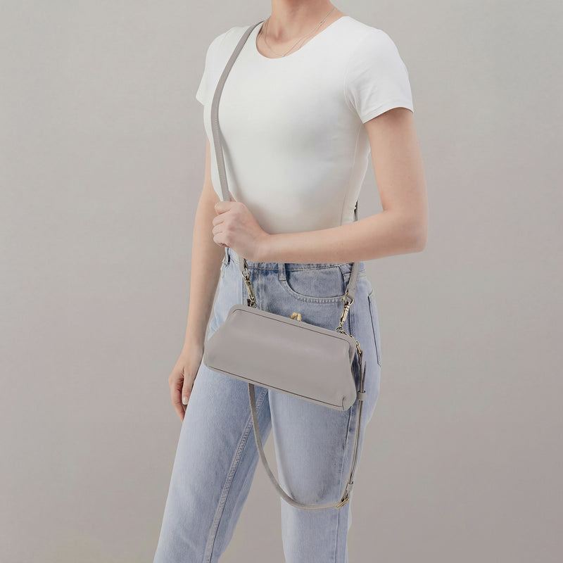 Alba Frame Small Shoulder Bag in Polished Leather - Light Grey
