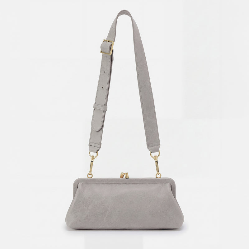 Alba Frame Small Shoulder Bag in Polished Leather - Light Grey