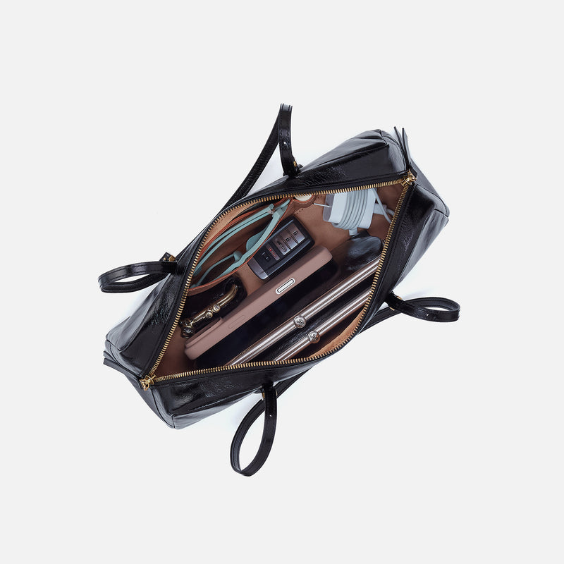 Scottie Satchel in Polished Leather - Black