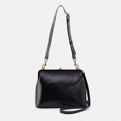 Alba Frame Large Shoulder Bag In Polished Leather - Black