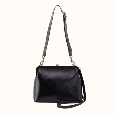 Della Frame Large Shoulder Bag In Polished Leather - Black