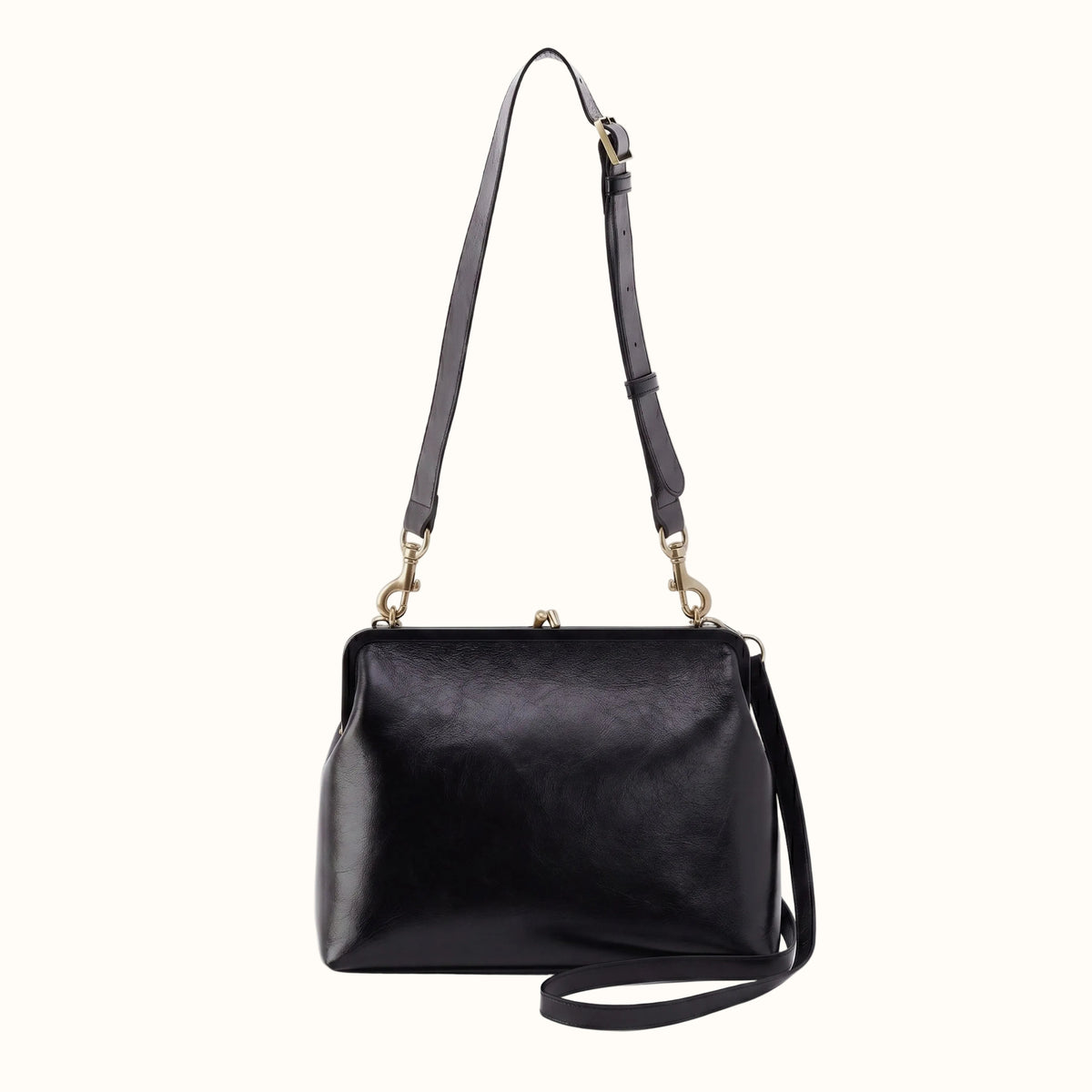 Della Frame Large Shoulder Bag In Polished Leather - Black