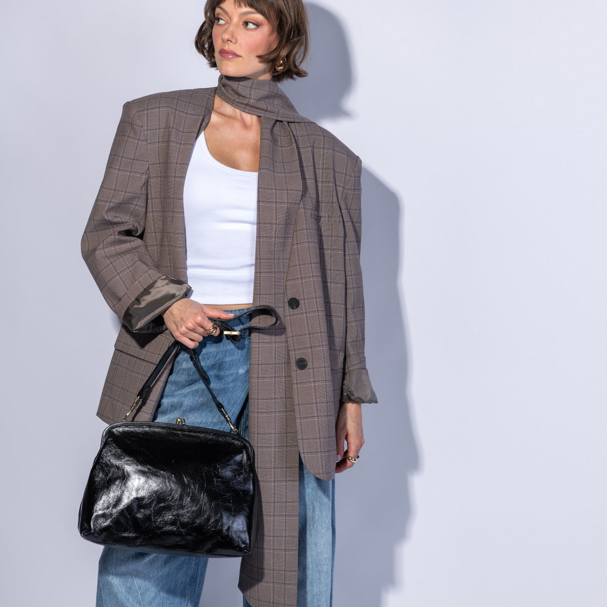 Alba Frame Large Shoulder In Polished Leather