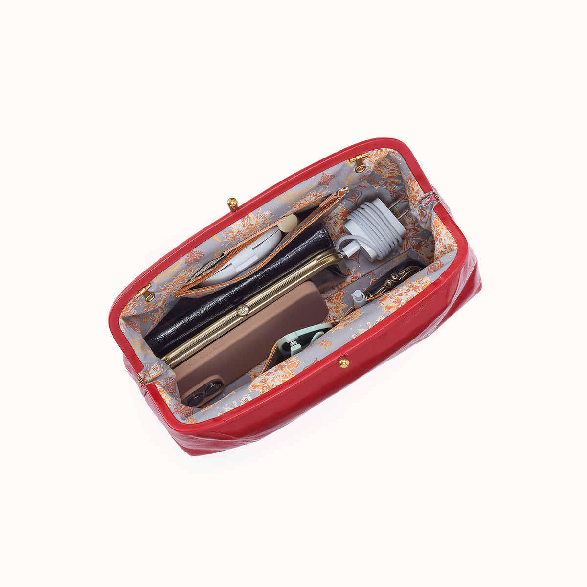Alba Frame Large Shoulder in Polished Leather - True Red