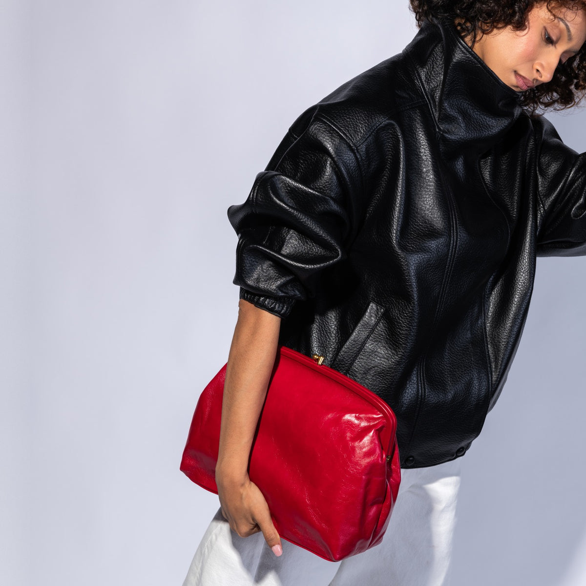 Alba Frame Large Shoulder in Polished Leather - True Red