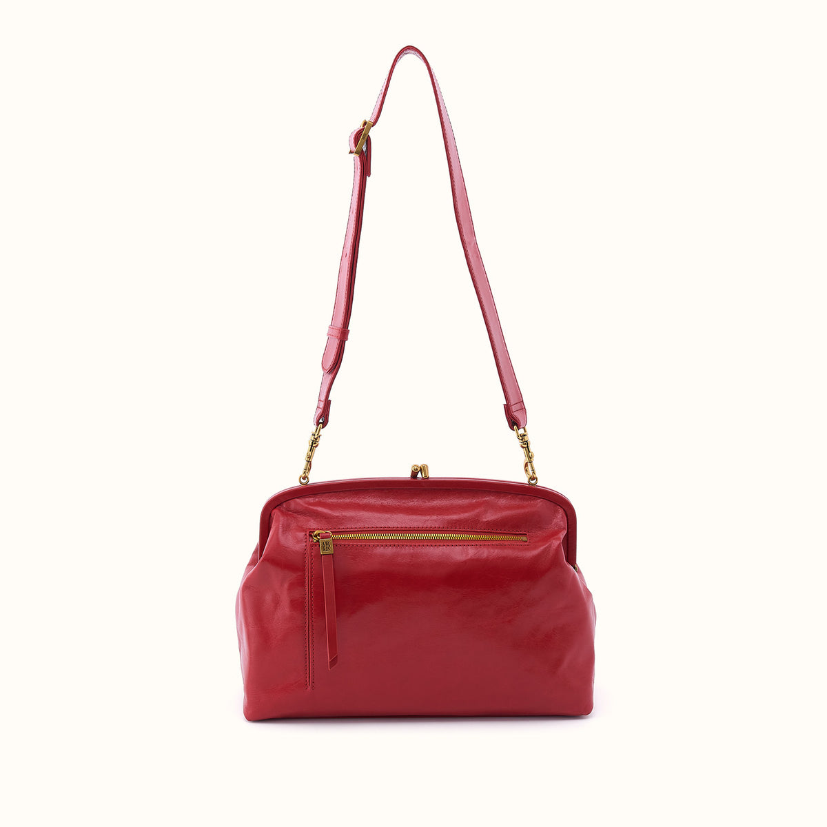 Alba Frame Large Shoulder in Polished Leather - True Red