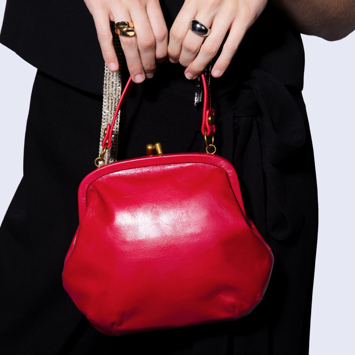 Alba Frame Crossbody In Polished Leather - True Red