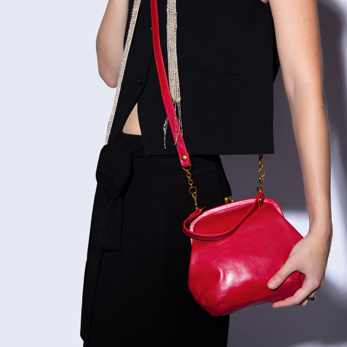 Alba Frame Crossbody In Polished Leather - True Red