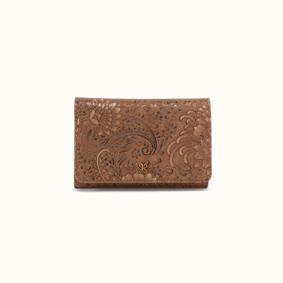 Jill Trifold Wallet In Printed Leather - Mink Folklore