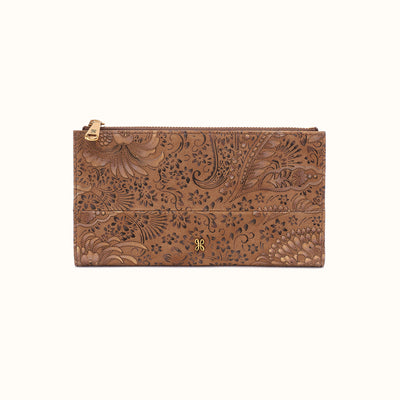 Jill Large Bifold Wallet In Printed Leather - Mink Folklore