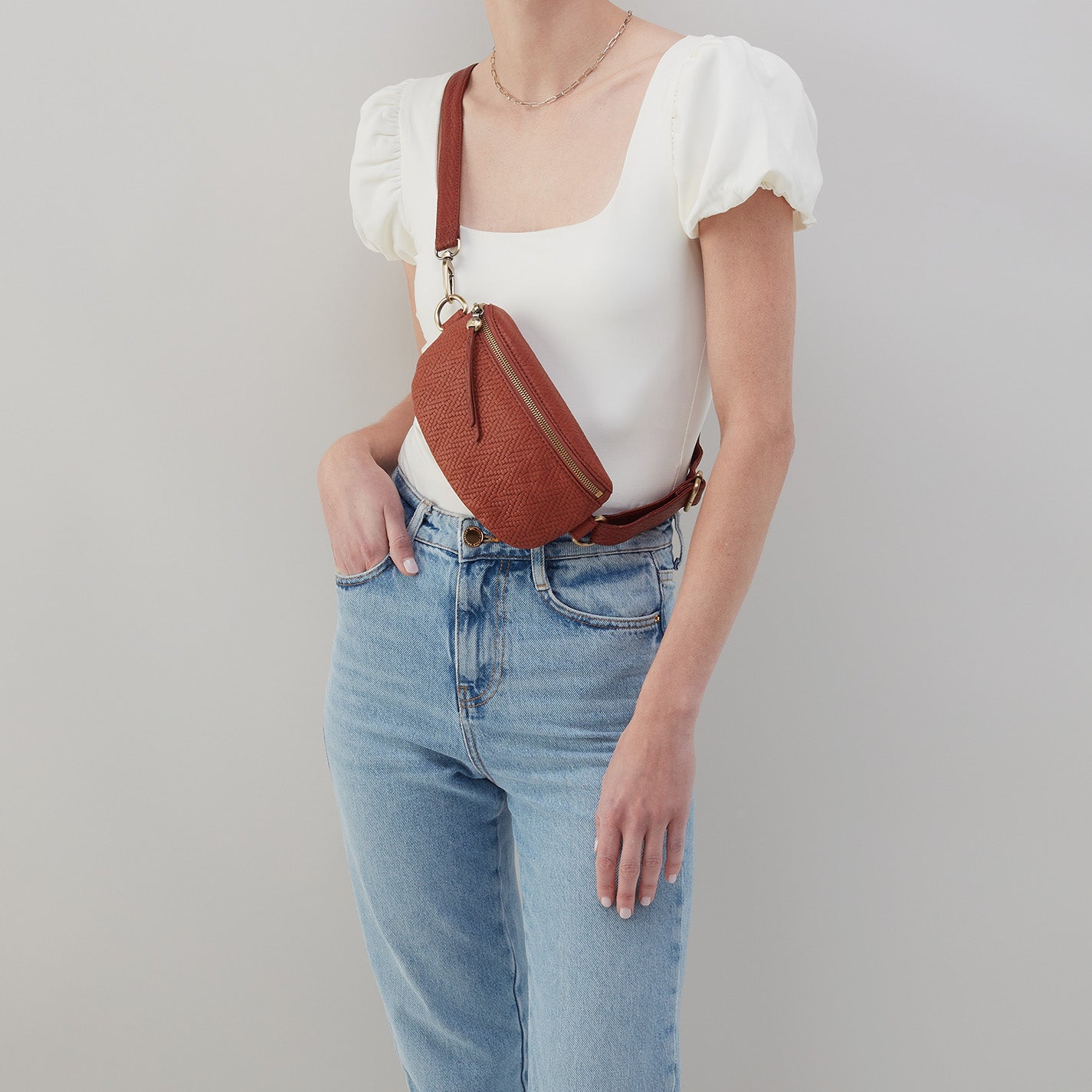 Fern Belt Bag In Soft Embossed Leather Tuscan Brown HOBO