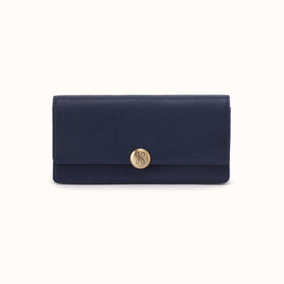 Hutton Large Wallet In Micrograin Leather - Ink Navy