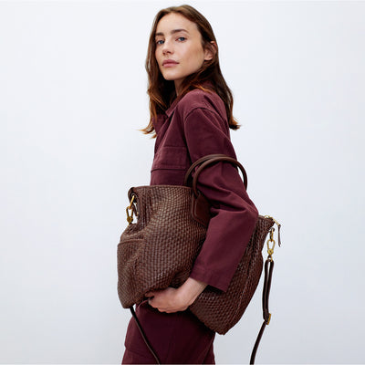 Sheila Large Satchel in Wave Weave Leather - Pecan