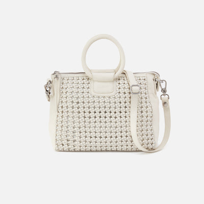 Sheila Medium Satchel in Woven Leather - Whitecap