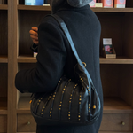 Kori Hobo in Pebbled Leather - Black With Studs