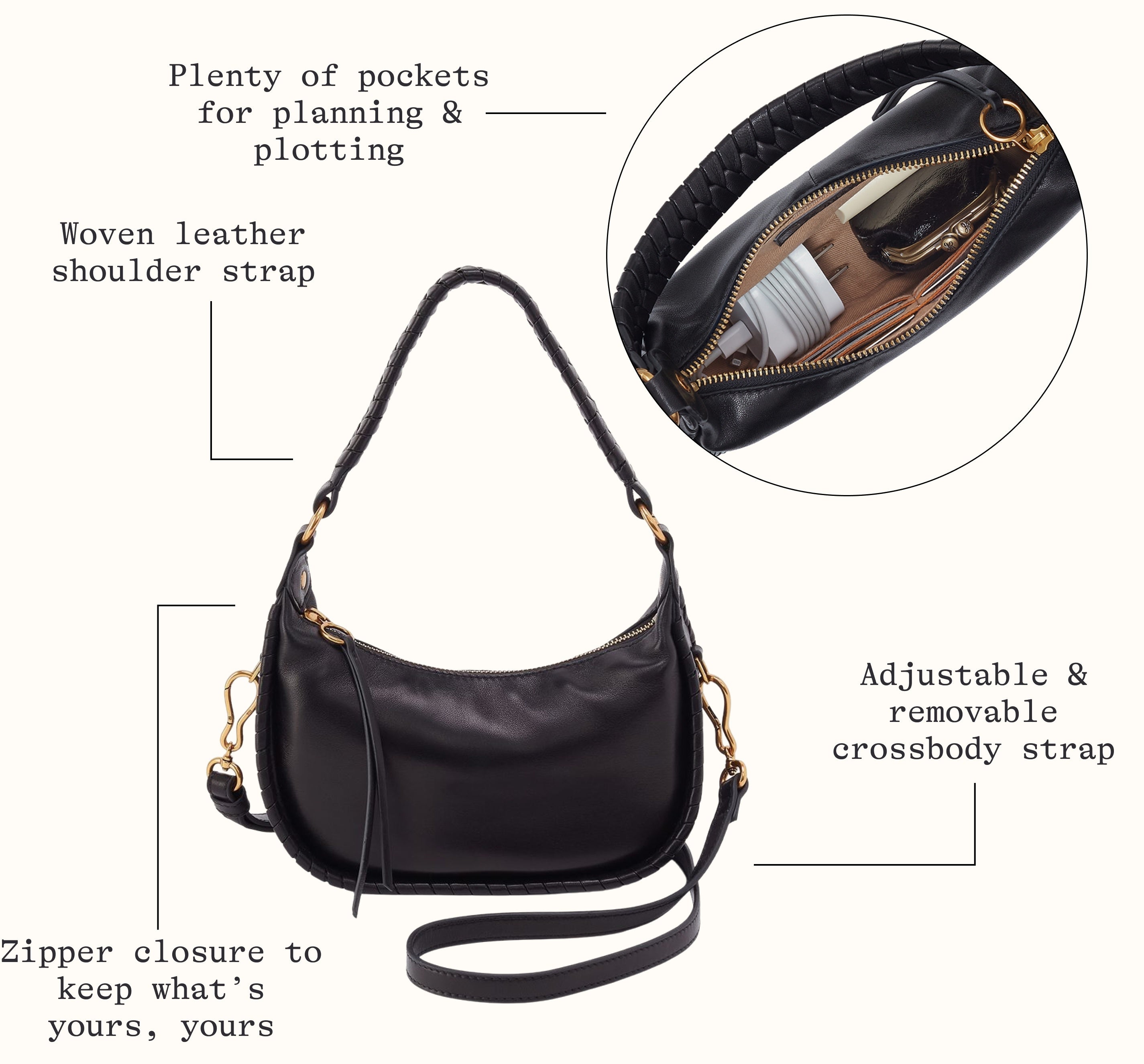 バッグ   Kamari Hobo Petal Mia Crescent Hobo in Sun-Perf Leather - Canyon Petal – HOBO