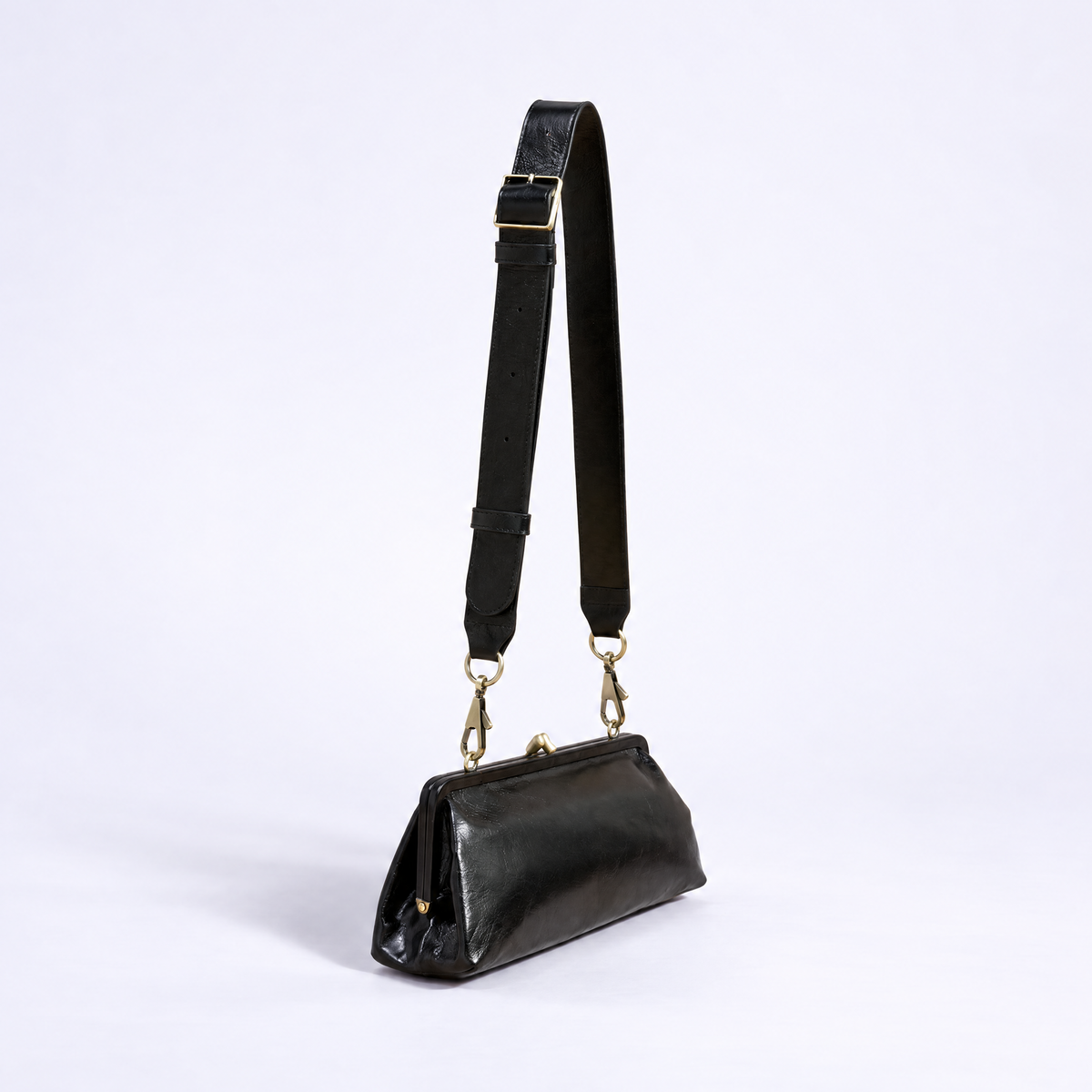 Della Frame Small Shoulder Bag in Polished Leather - Black