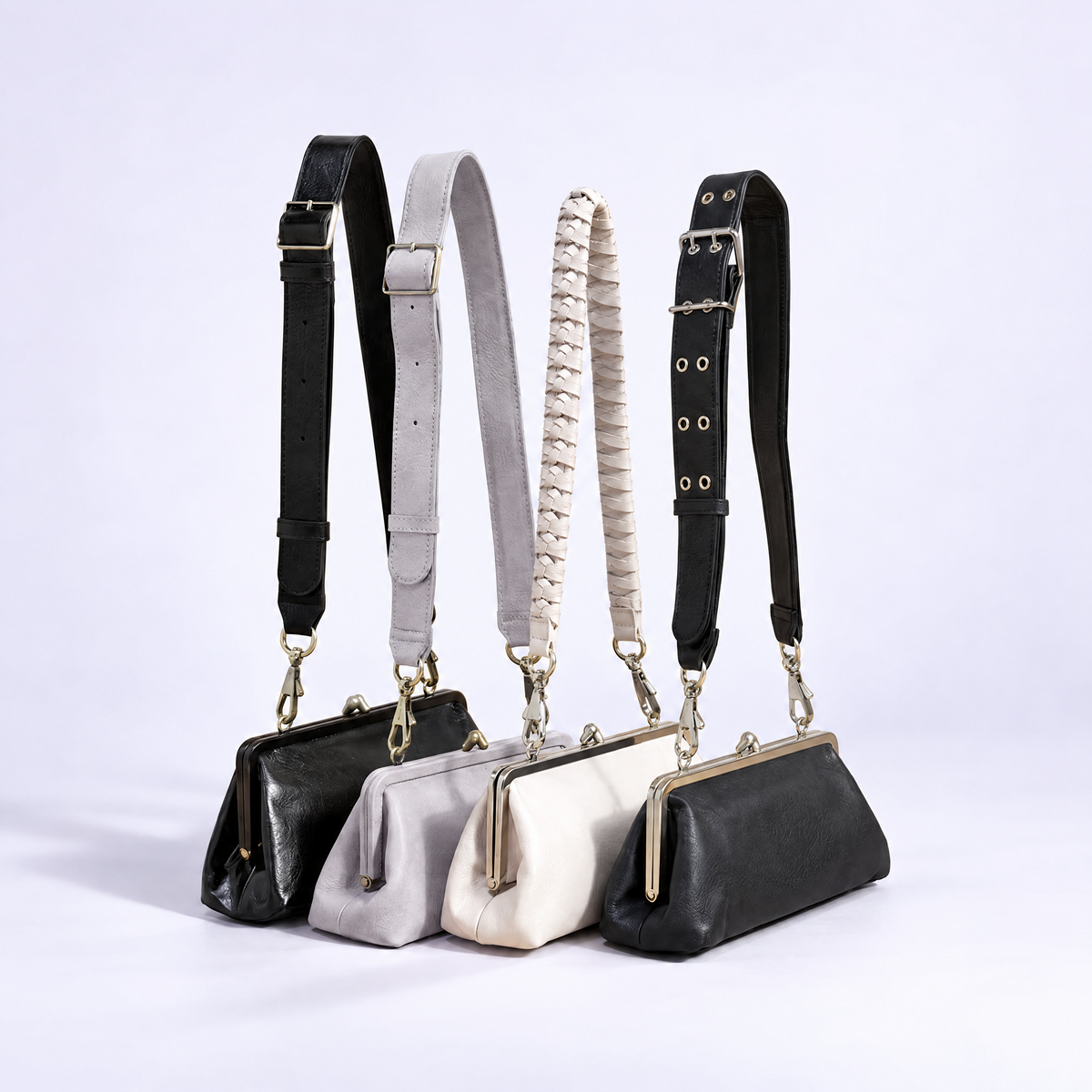Della Frame Small Shoulder Bag in Polished Leather - Black
