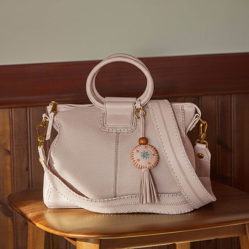 Sheila Medium Satchel With Charm In Pebbled Leather - Stonewash