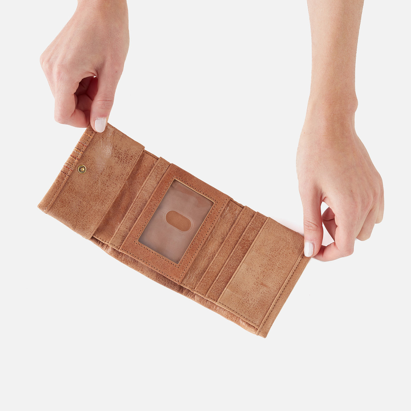 Keen Mini Trifold Compact Wallet in Buffed Leather - Tan